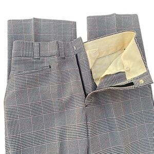 Vintage Glen Plaid Wool Trouser Mens 31 70s Dress Pants Slacks Flare Lightweight